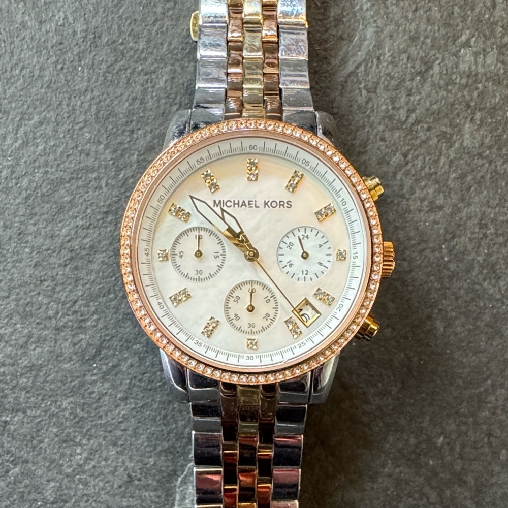 Michael Kors Trilogy Ritz Chronograph | Three-Tone Watch - Authentic